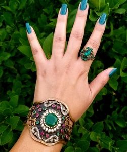Emerald topaz ruby brass bangle Turkish cuff
